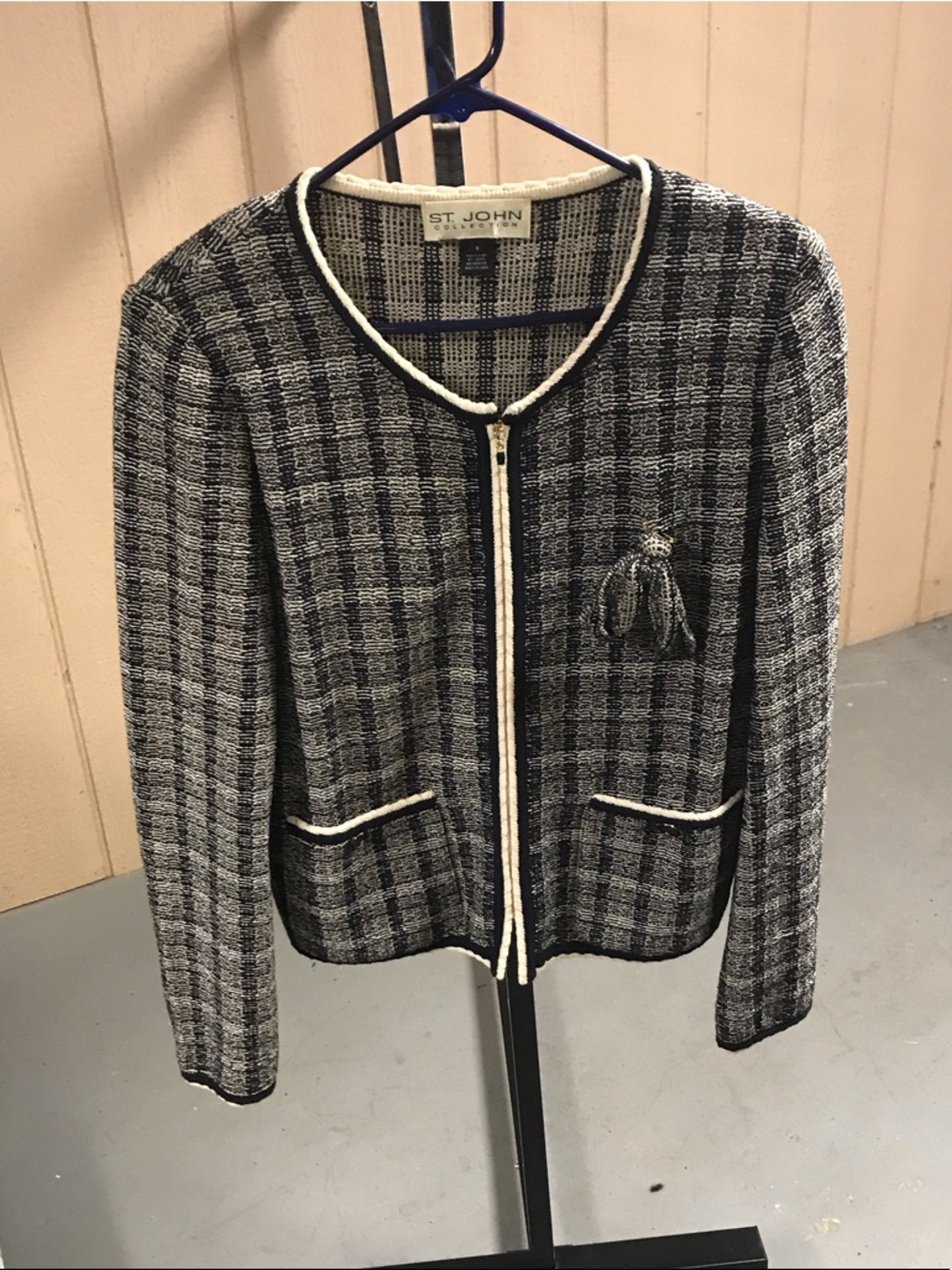 St. John Black and White Tweed Zip Jacket